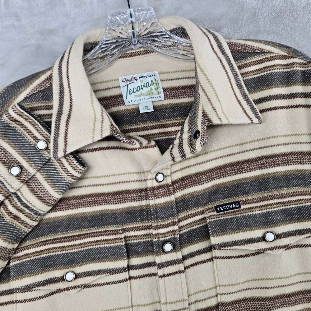 Tecovas Blanket CPO Shacket Flannel Pearl Snap Shirt Men Medium Tan Striped